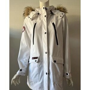 Canada Weather Gear White Faux Fur Hooded Parka Outerwear Jacket Coat Womens XL